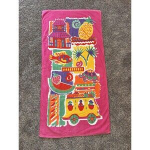 90s Seaside Beach Towel 100% Cotton 58X29" Vibrant Bright Colors Funky Vintage